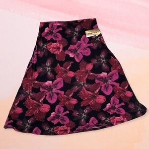 Tanjay Women's Skirt Size 12 Petite "Berry Floral" Elastic Waist Retro